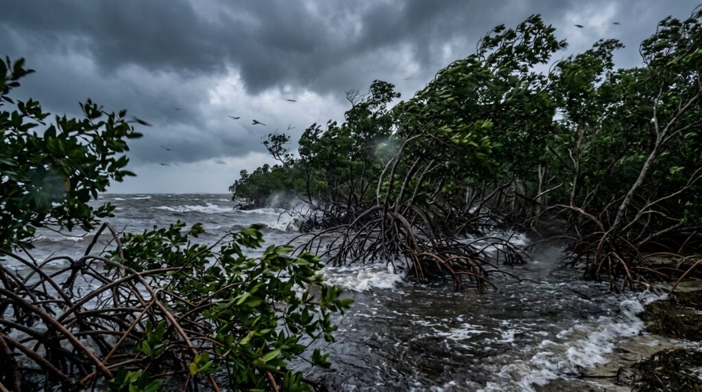 Image of a windblown beach front property