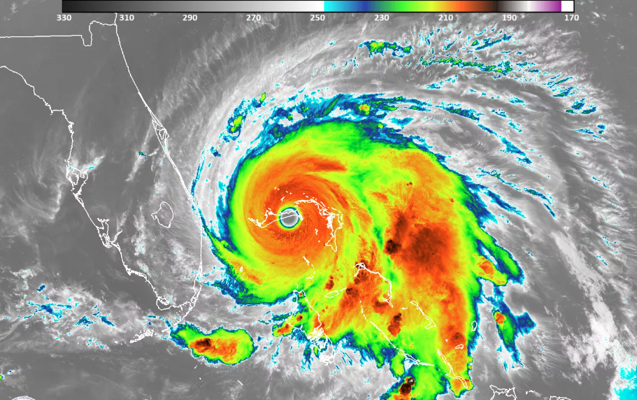 Satellite imagery of a hurricane poised to hit Florida's east coast